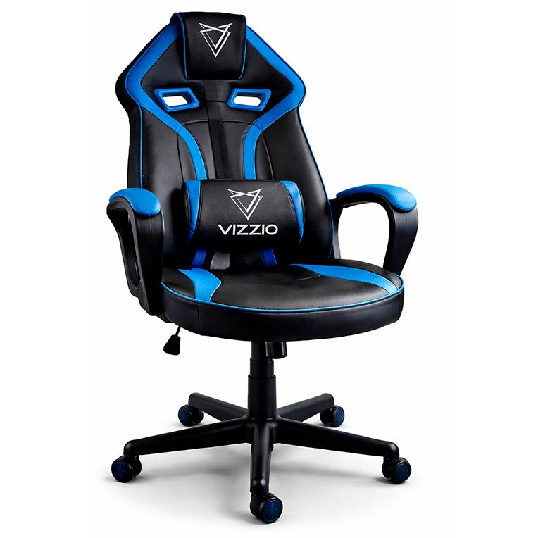 Silla de oficina Vizzio Nayade V2 negra y azul con cojín lumbar y respaldo ergonómico