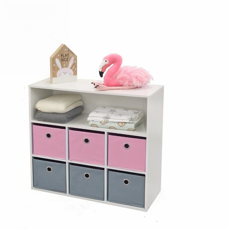 STARLEY-Mueble 6 canastas 1 Nicho Niña TNT/MDF Rosa Gris - Estantería Mueble para Habitación Infantil 6 Canastas 1 Nicho - L.70 x l. 29,5 x alto 76 cm