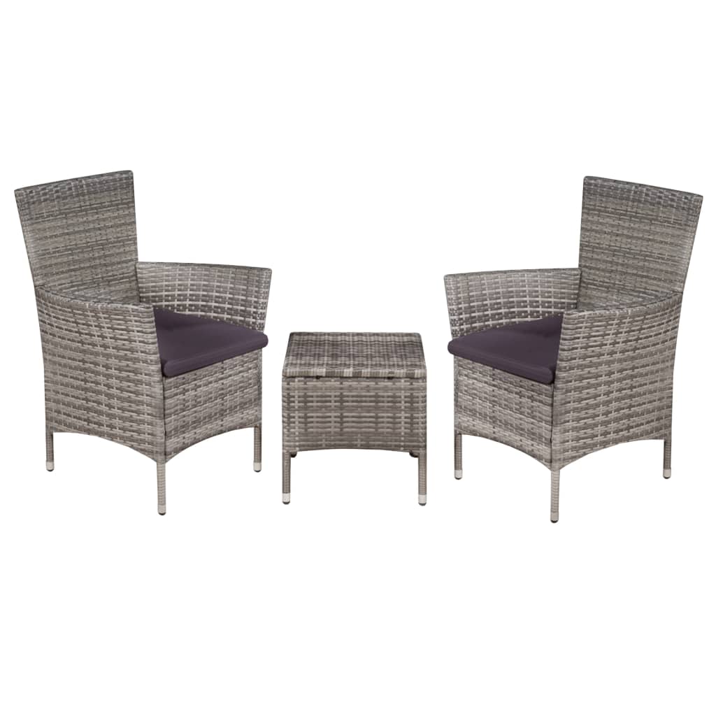 vidaXL Set mesa y sillas bistró jardín 3 pzas ratán sintético en color Marrón/Negro/Gris | cómodas modernas ergonómicas para comedor cocina salón hogar