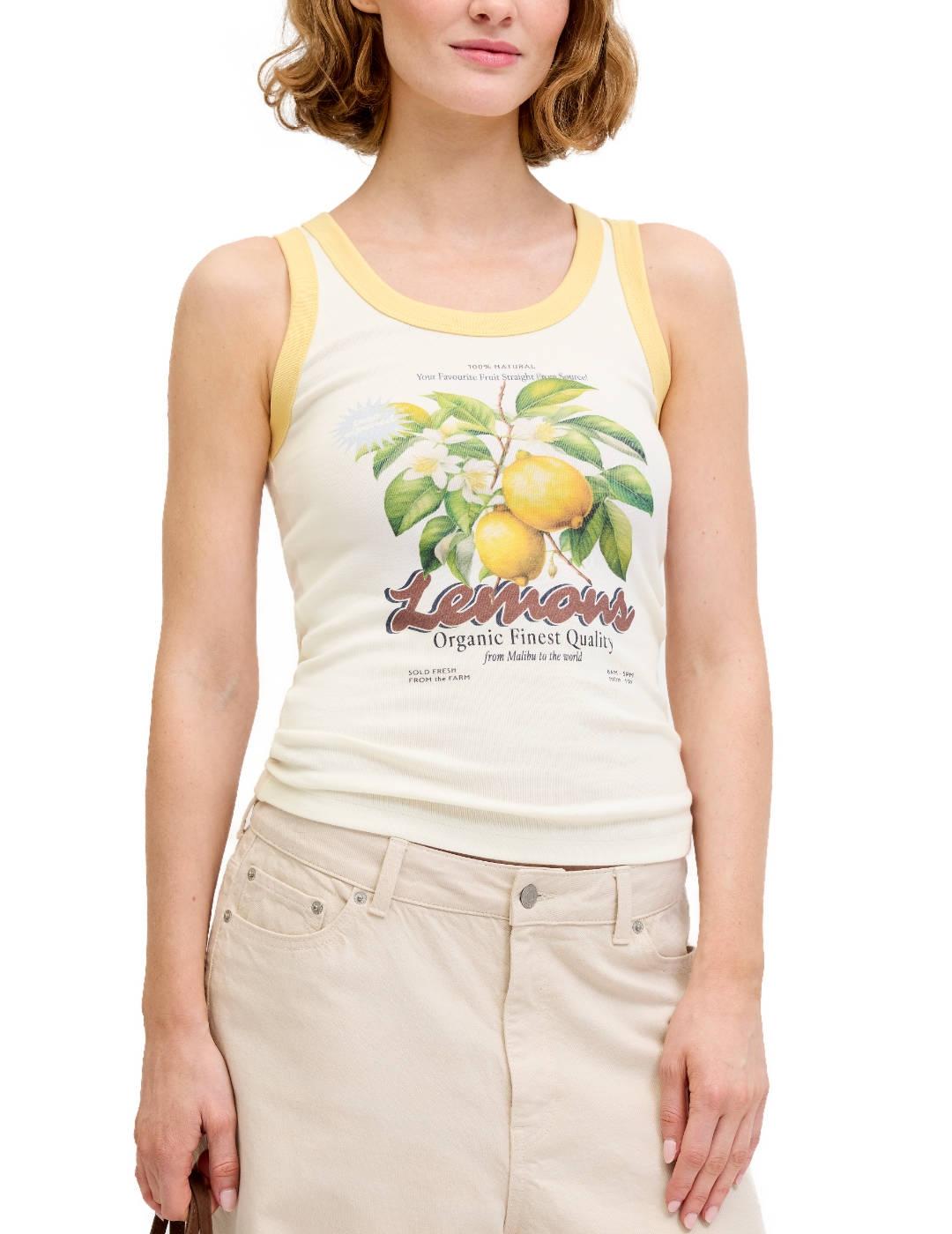 Top JJXX Hilda vainilla limones tirantes para mujer