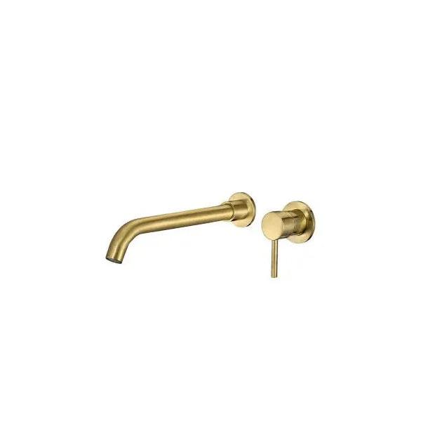 VALAZ Guadiana Grifo de lavabo de 26 cm redondo y empotrado fabricado en latón color dorado cepillado