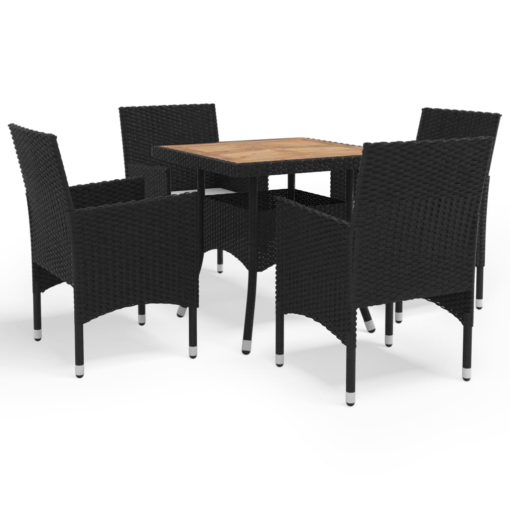 vidaXL Muebles de jardín 5 piezas ratán sintético negro y acacia