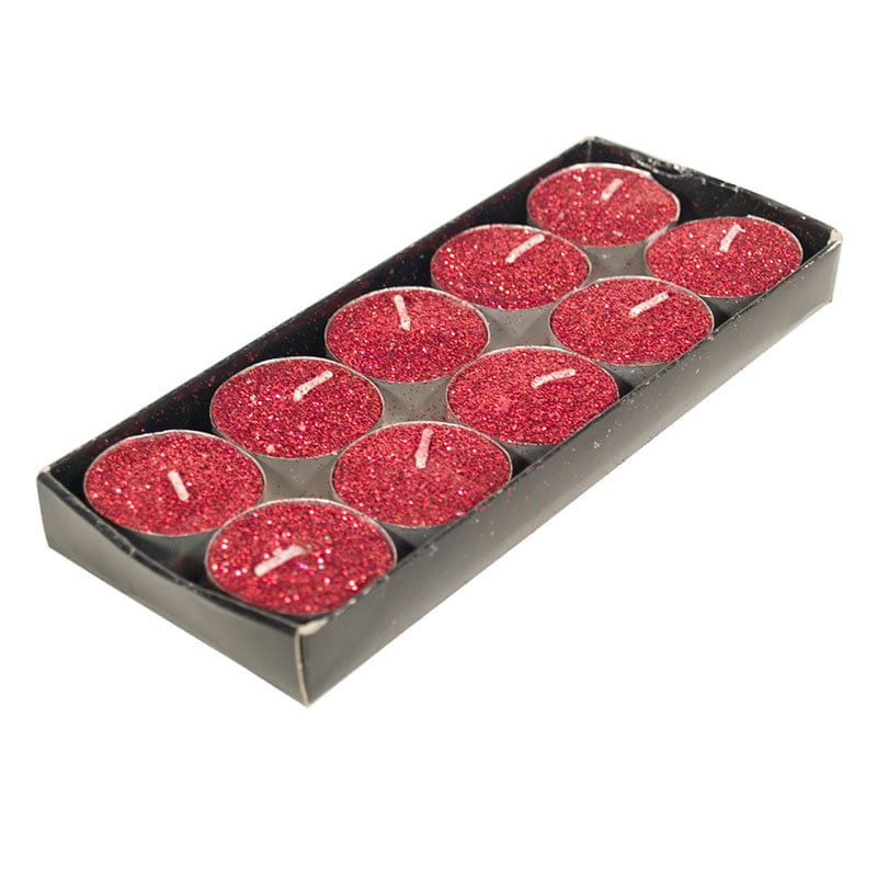 Gerimport Set de 10 Velas Glitter Rojo para Decoración Navideña - Ambiente Acogedor - Centro de Mesa Elegante - 10 Unidades