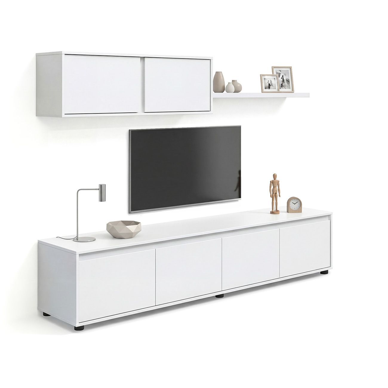 duehome - Salón con mueble de TV y estantería 200 cm Arlet