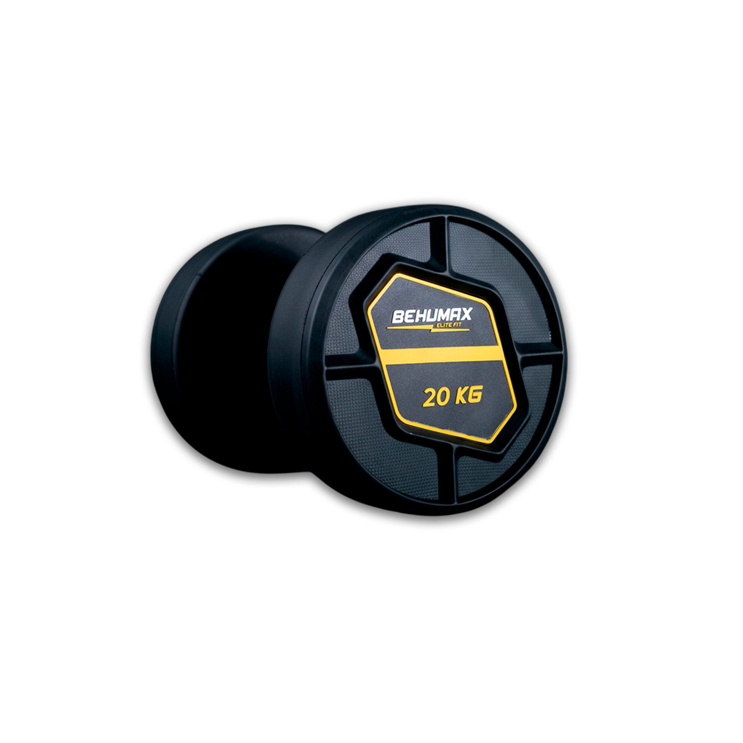 Mancuernas Redondas Power Pro de BEHUMAX - Pesos de 2,5 kg a 50 kg, Mango de Acero Cromado y Cabezal de Poliuretano Premium para Entrenamiento de Fuerza