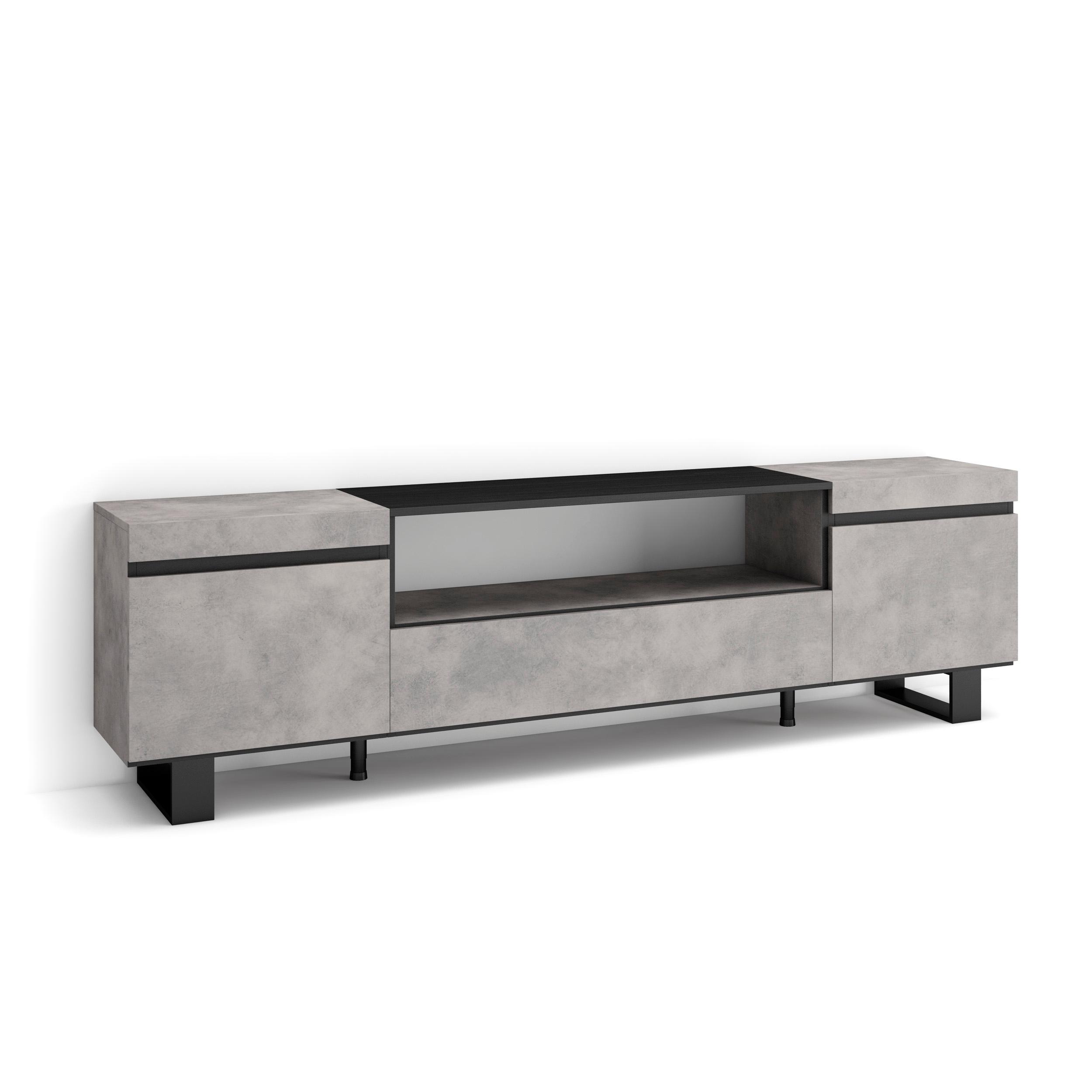 Skraut Home, Mueble de Televisión en melamina de alta calidad, 203x35x57cm, Veteado de madera, Tacto poroso