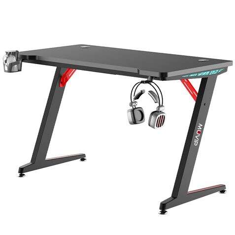 Muvip pro300 mesa gaming fibra de carbono con luz rgb - solida - gran superficie - portavasos - gancho para auriculares - medidas 120x60x75cm - color negro