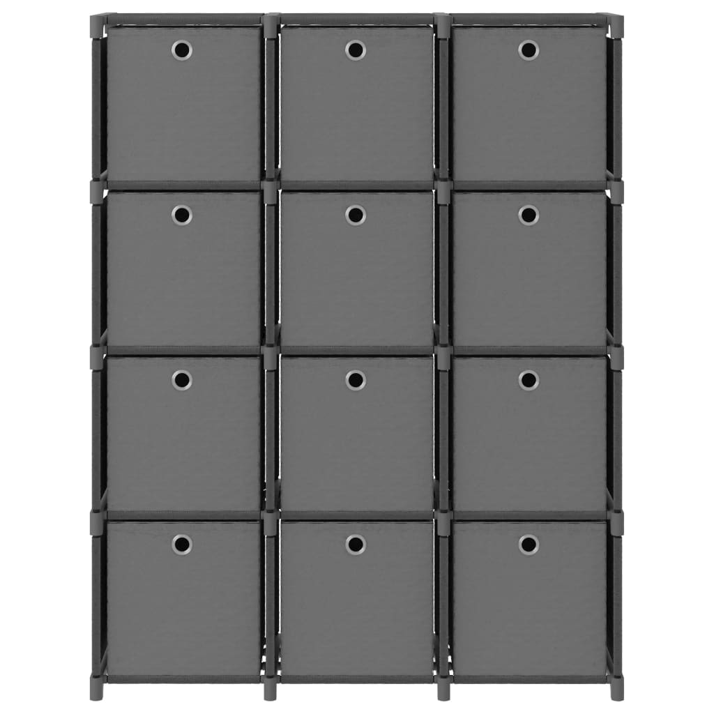 Vidaxl Estantería de 12 Cubos con Cajas Tela 103x30x141 Cm Negro y Gris