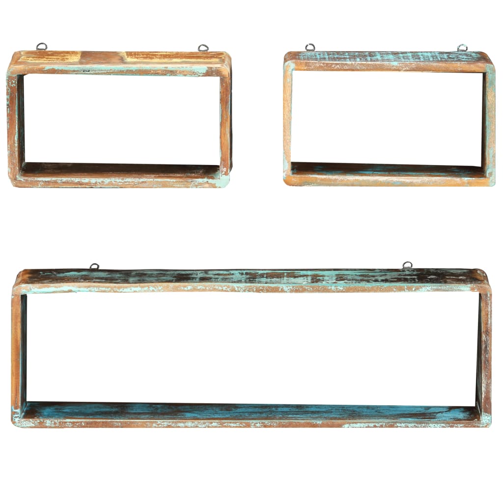 Vidaxl Juego de Estantes Cubo de Pared de Madera Maciza Reciclada/ Mango/ Acacia