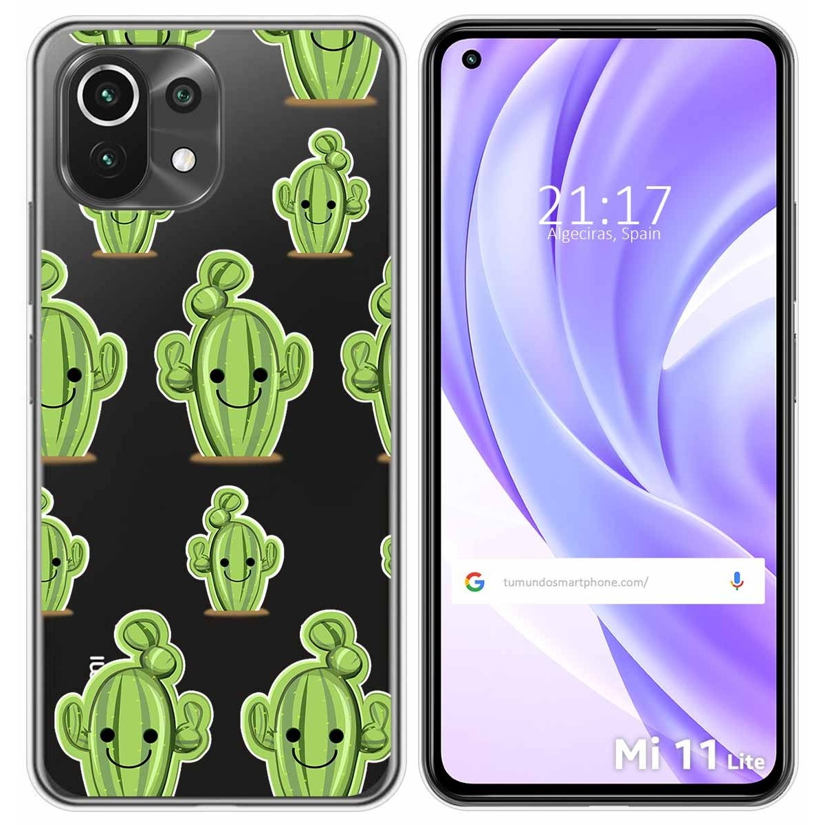 Tumundosmartphone Funda Gel Transparente para Xiaomi Mi 11 Lite 4G / 5G / 5G NE diseño Cactus Dibujos