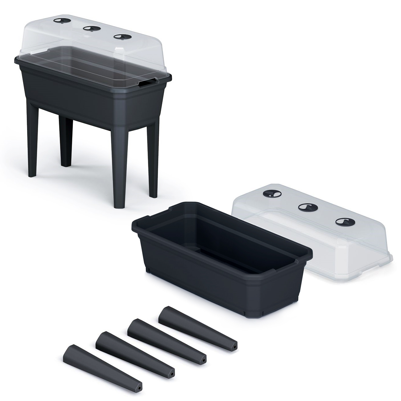 Jardinera alta con cubierta PROSPERPLAST Respana Ecoline de plástico en color antracita 74,9 (largo) x 36,8 (ancho) x 77,7 (alto) cm