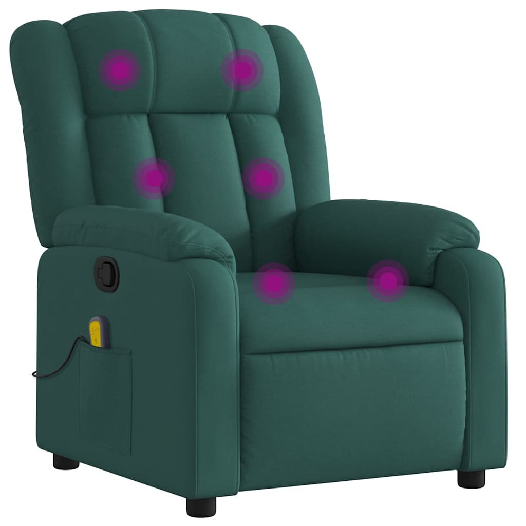 vidaXL Sillón de masaje reclinable de tela verde oscuro
