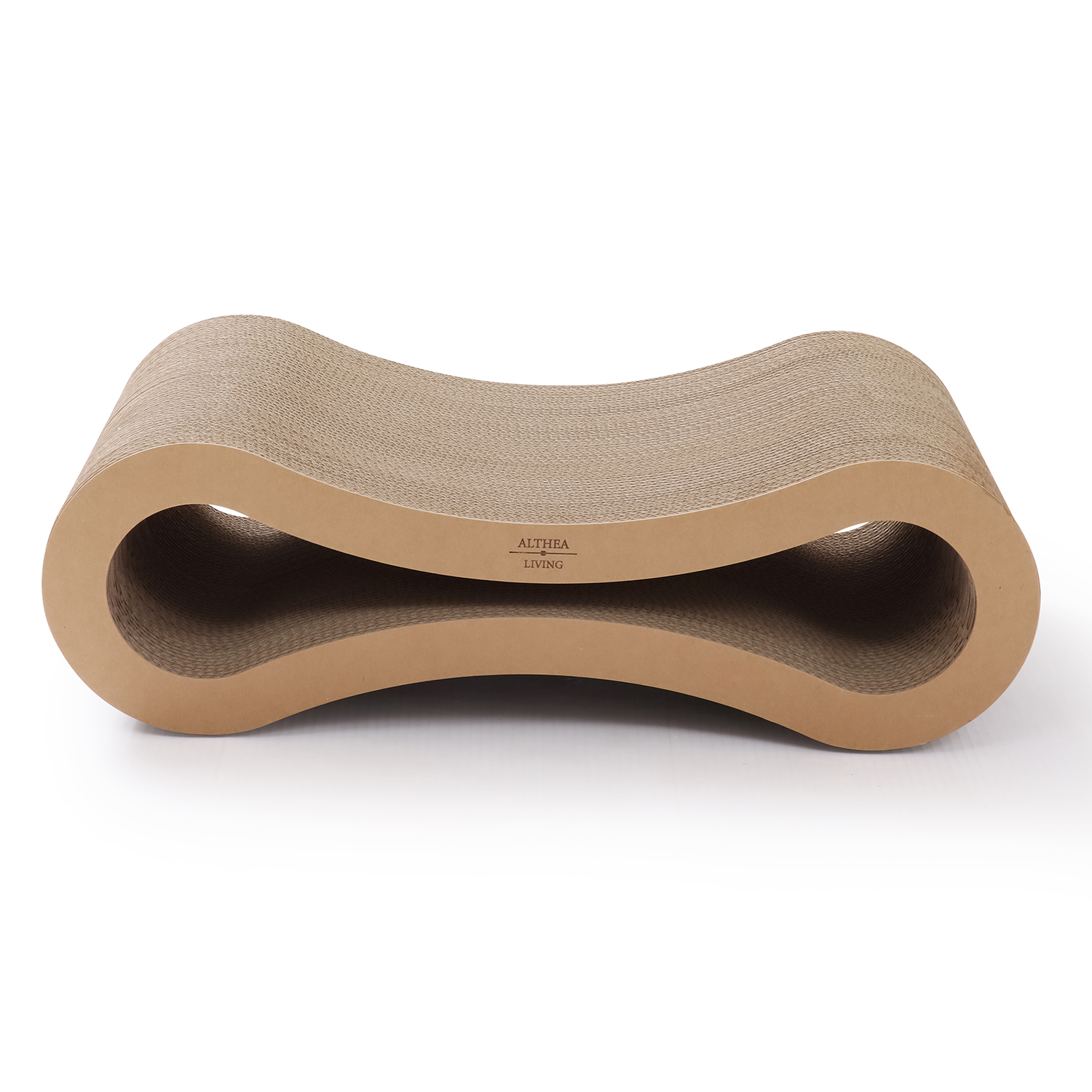 Rascador para Gatos Grande de Cartón Corrugado Reciclado en Forma de Infinito, Reversible Doble Cara con Zona de Descanso, Diseño Ergonómico Antiestrés 75x27x19 cm - Althea Living