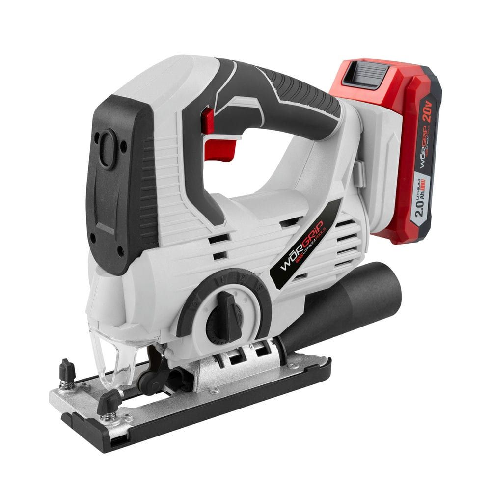 Caladora WORGRIP 20V con Batería 2.0Ah - Incluye Cargador Rápido + 3 Hojas de Sierra de Calar + Tubo Extracción Polvo + 1 Llave Allen