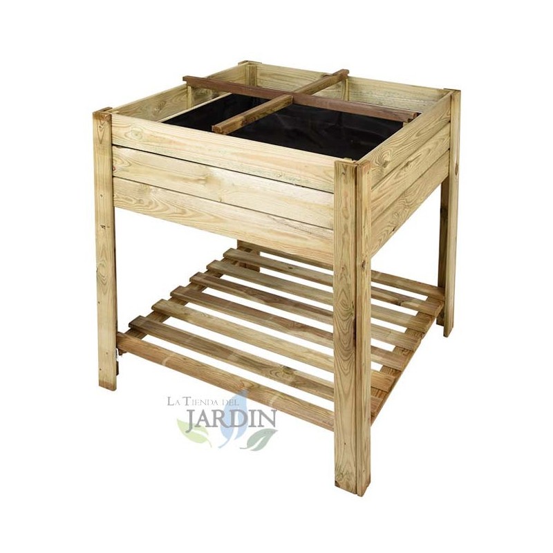 SUINGA Mesa de cultivo madera cuadrada 80x80x80 cm, ideal para huertos urbanos y jardinería