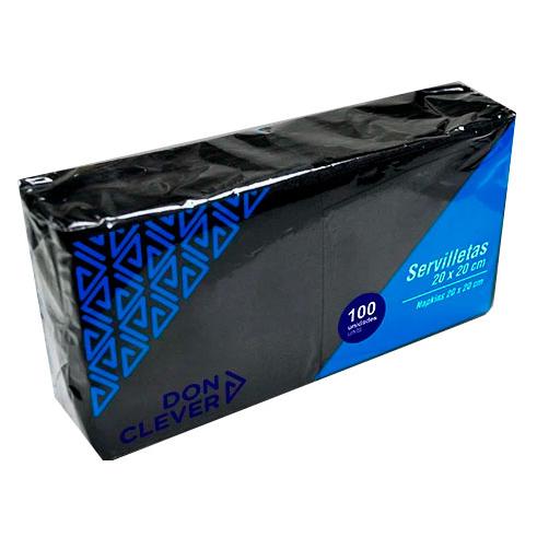 Servilletas negras tipo coctel 10x10 cm plegadas Don Clever. Caja 3200 uds