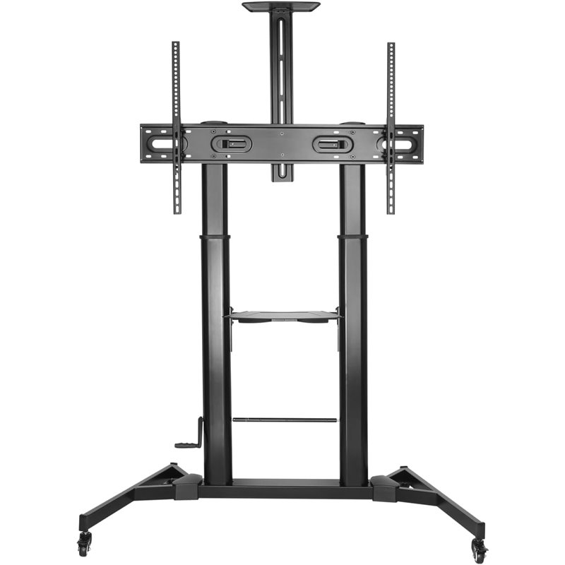Soporte Aisens de Suelo ECO con Ruedas y Manivela, Bandeja para DVD y Soporte de Cámara para Monitor/TV 100Kg de 60-100, Negro