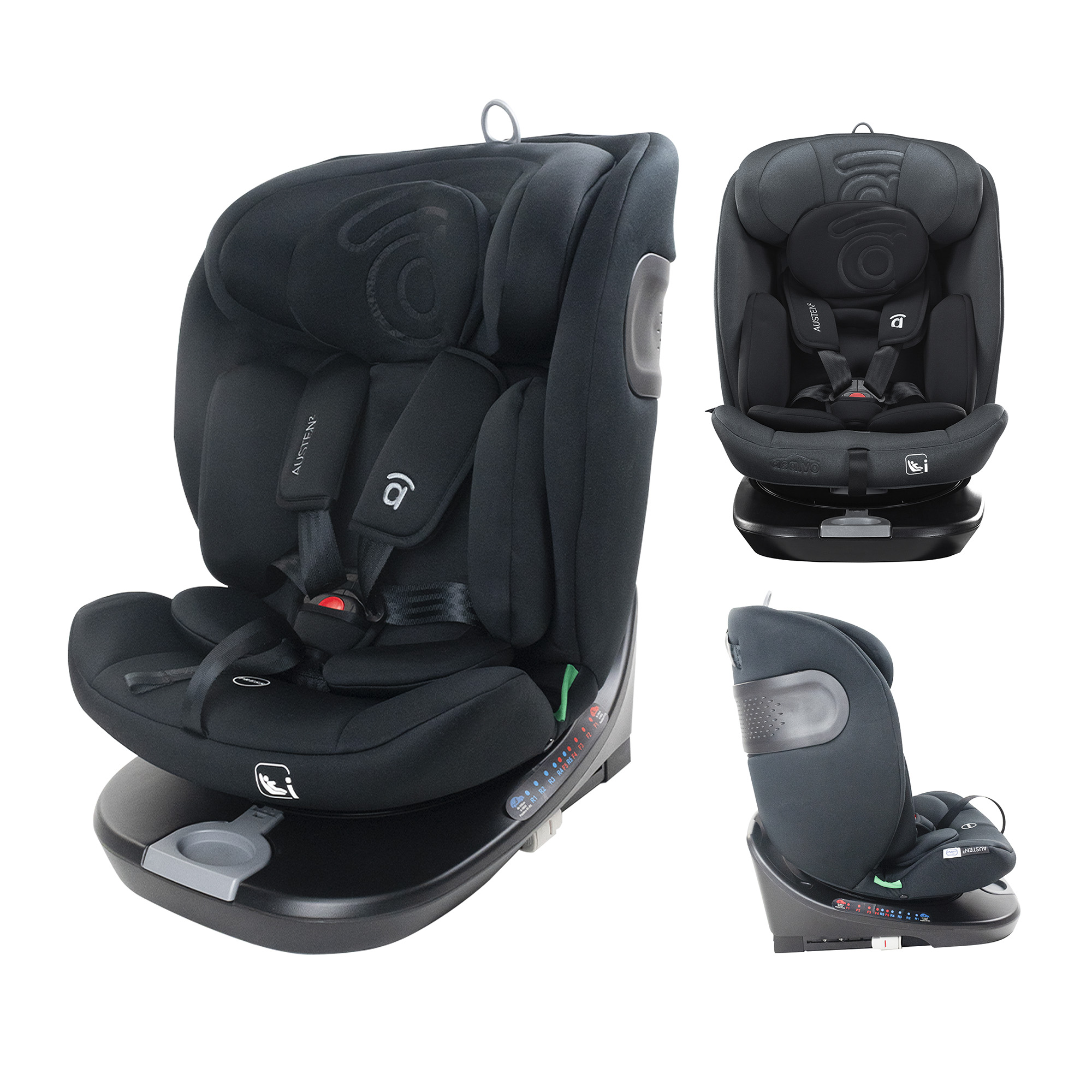 Asalvo Silla de Auto Austen 2 i‑Size 40–150 cm – Rotación 360°, Isofix + Top Tether, Uso Evolutivo de Recién Nacido a 12 Años, Fácil de Instalar y Fundas Lavables