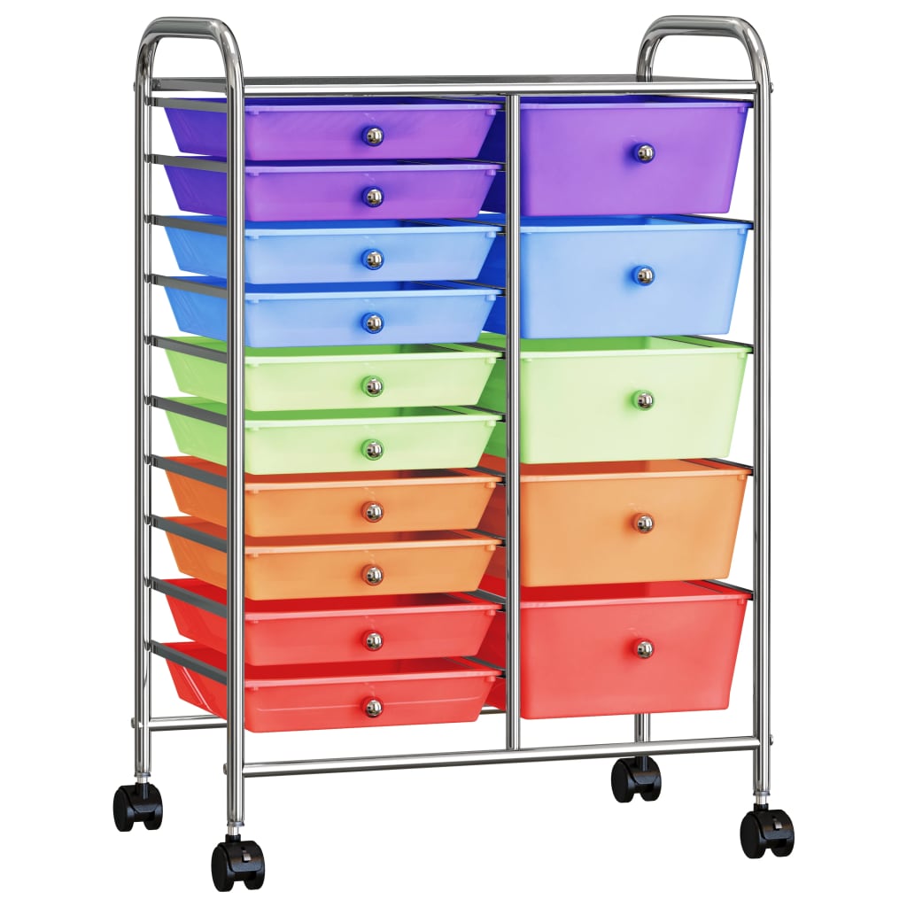 vidaXL Carrito Almacenaje Portátil XXL 15 Cajones Plástico Multicolor Compras Color Multicolor,  Negro, y mas