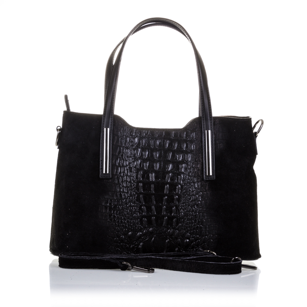 Firenze Artegiani. Fiesole Bolso tote Mujer.Piel auténtica Gamuza Grabado Cocodrilo . Made in Italy. Vera Pelle Italiana.