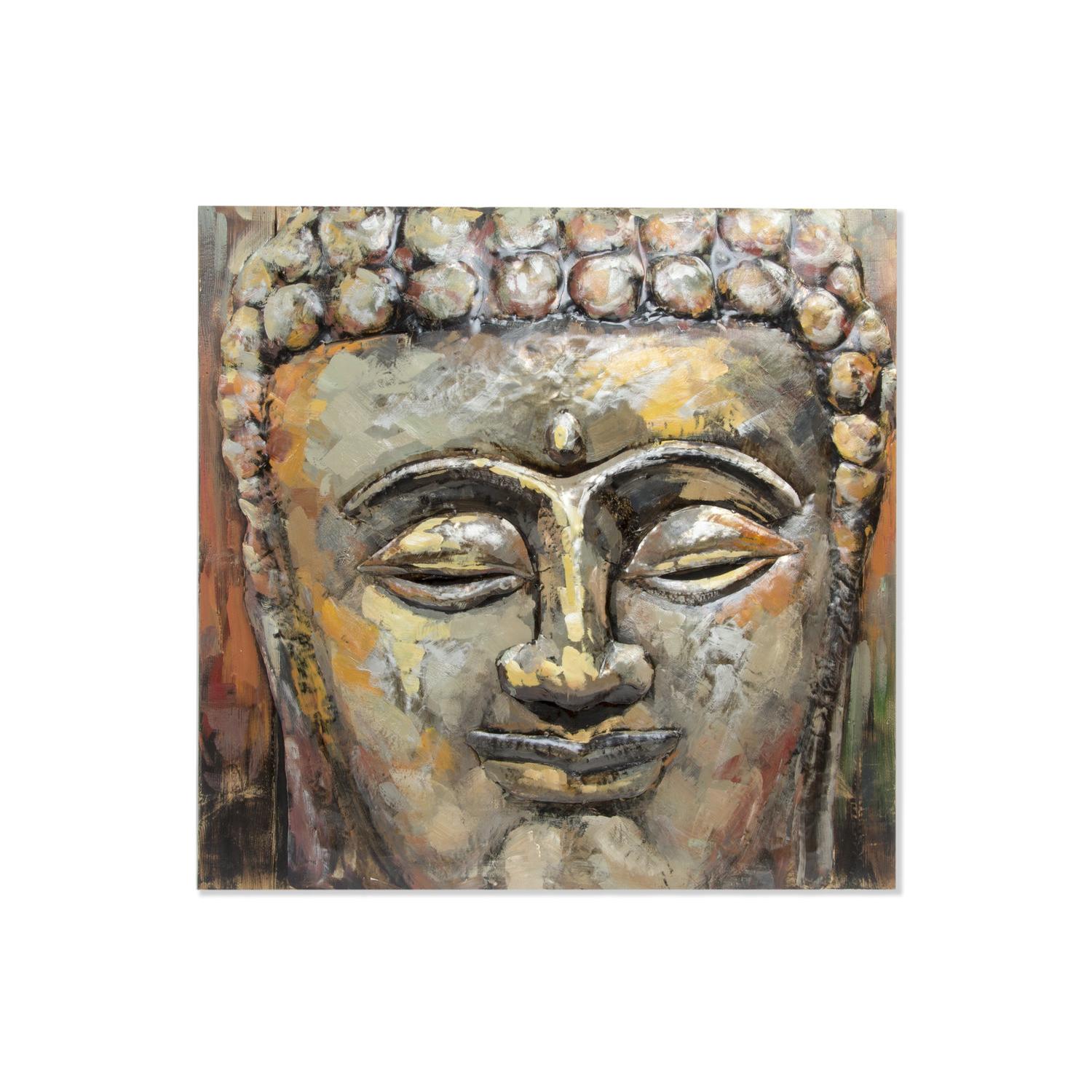Cuadro Madera Metal 80X80X7 Buda Pintado Mano El mejor complemento para tu hogar -Fijalo-