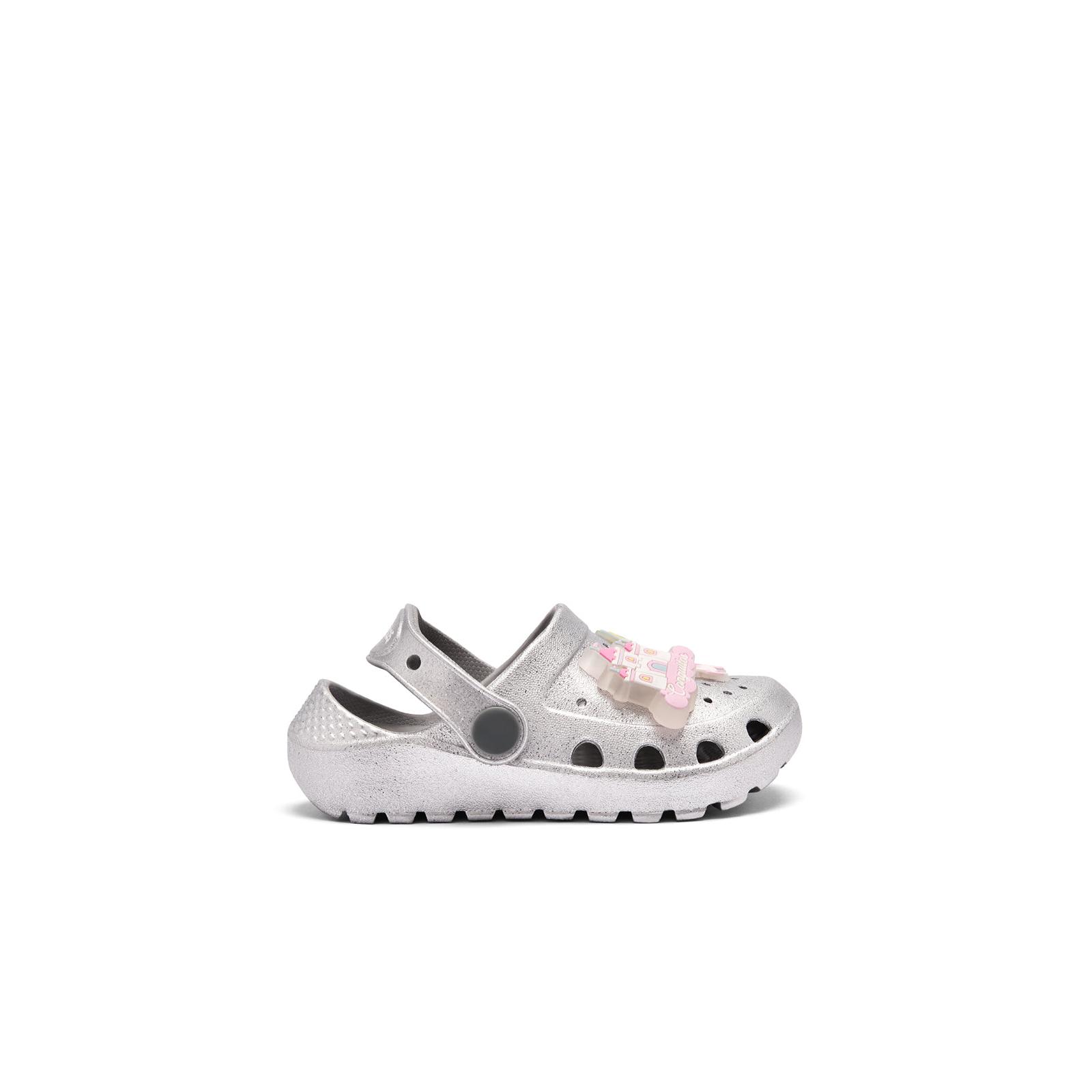 Conguitos - Zuecos  de Niña Glitter Plateado con Detalles Luminosos y Temática de Castillo para Niña