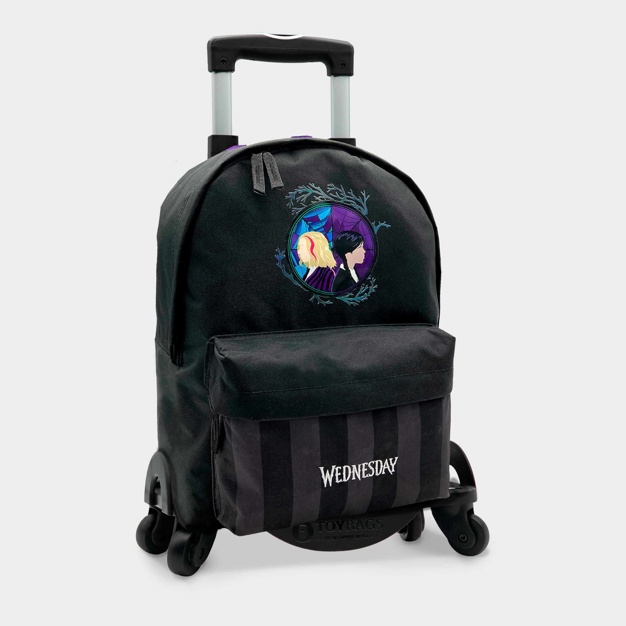 Mochila Escolar Wednesday Addams + Carro Toybags con 4 Ruedas Giratorias