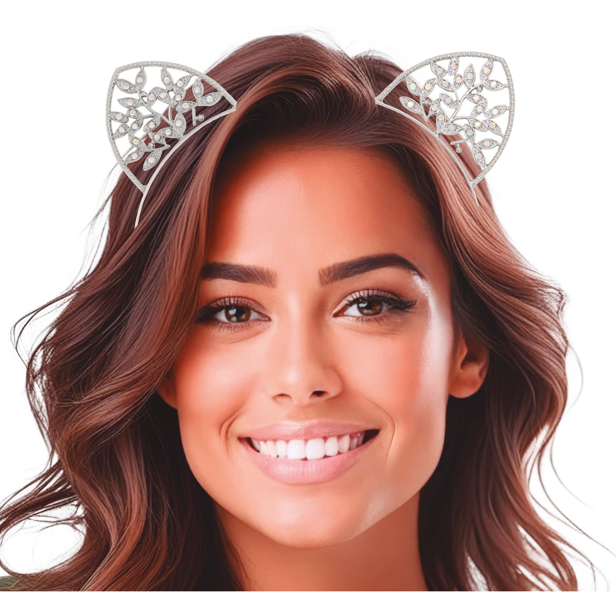GUIRCA | Diadema Orejas de Gata plateadas para mujer, accesorio de disfraz elegante, estilo brillante con diseño calado ideal para fiestas y eventos