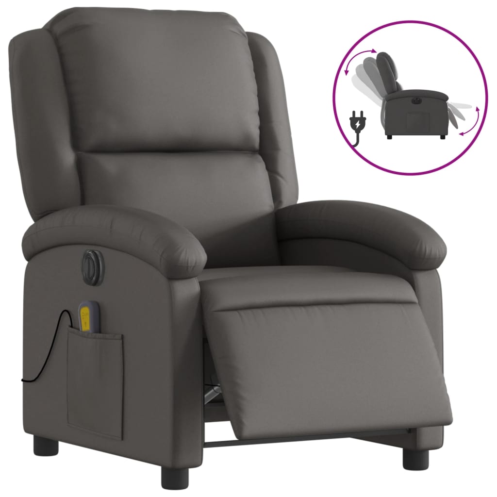 vidaXL Sillón reclinable eléctrico de cuero auténtico gris