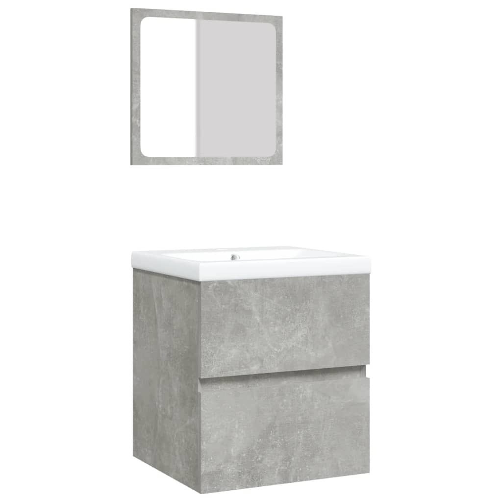 vidaXL Armario de lavabo con lavamanos y espejo gris hormigón