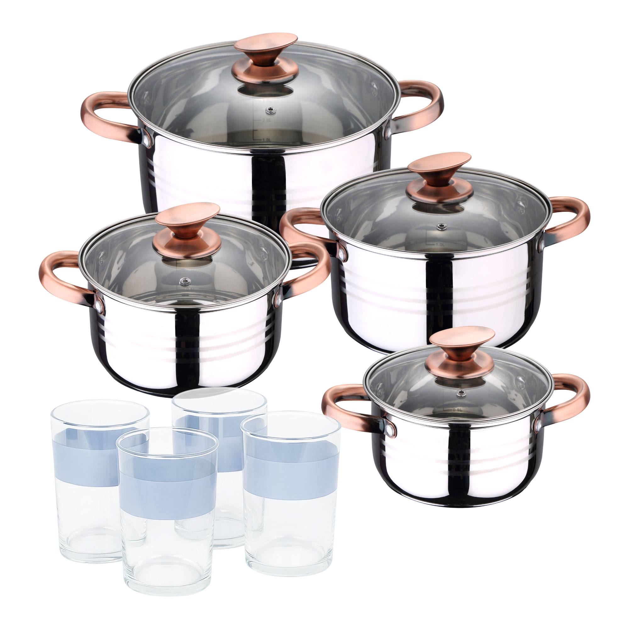 Bateria 8pc acero inoxidable apta para inducción Colección San Ignacio Premium +  Delantal de Cocina Gris oscuro 100% Algodón 75x80cm