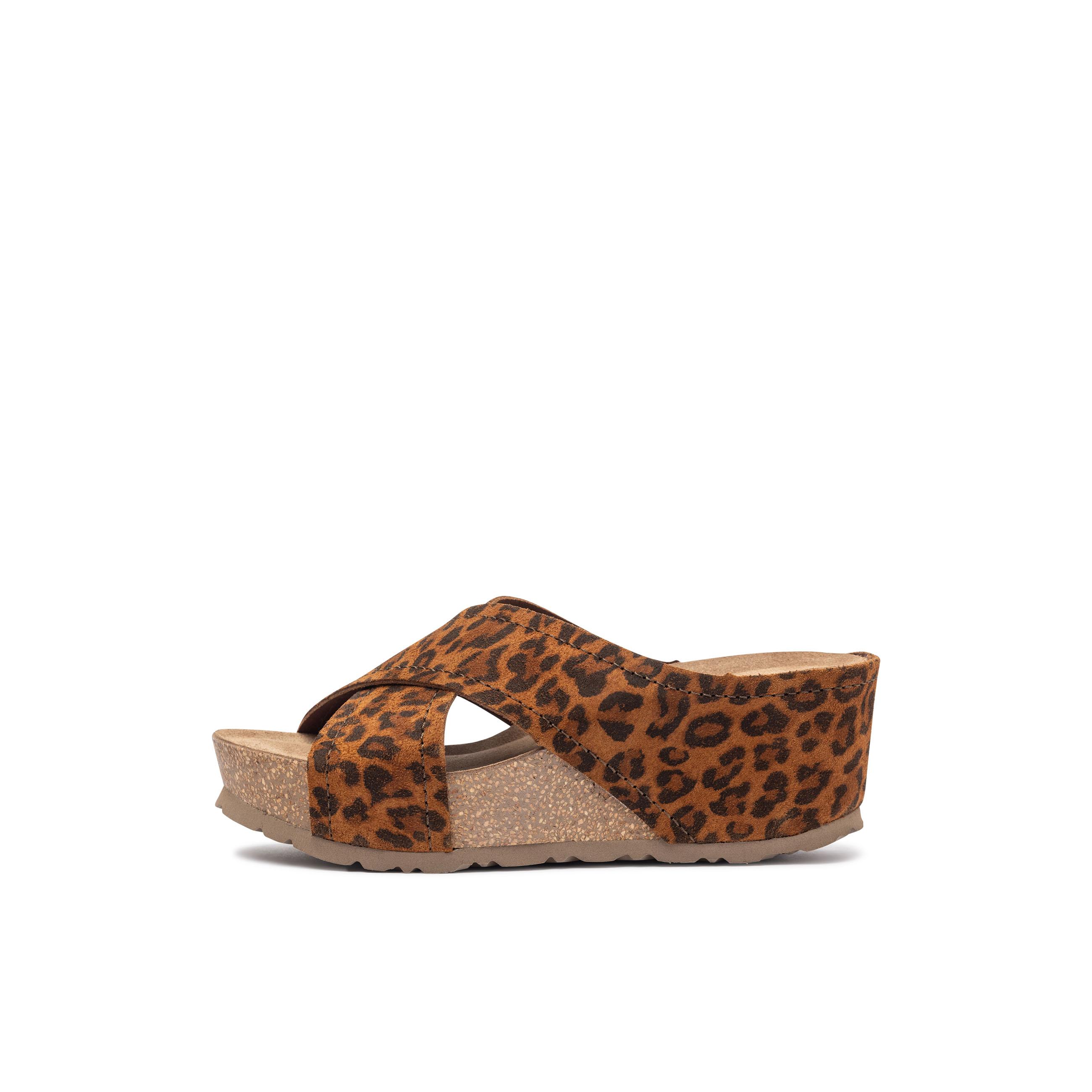 YOKONO Sandalia cuña BARI-257 LEOPARDO | Zapatos mujer Primavera-Verano | Piel vacuna  Serraje | 5 CM