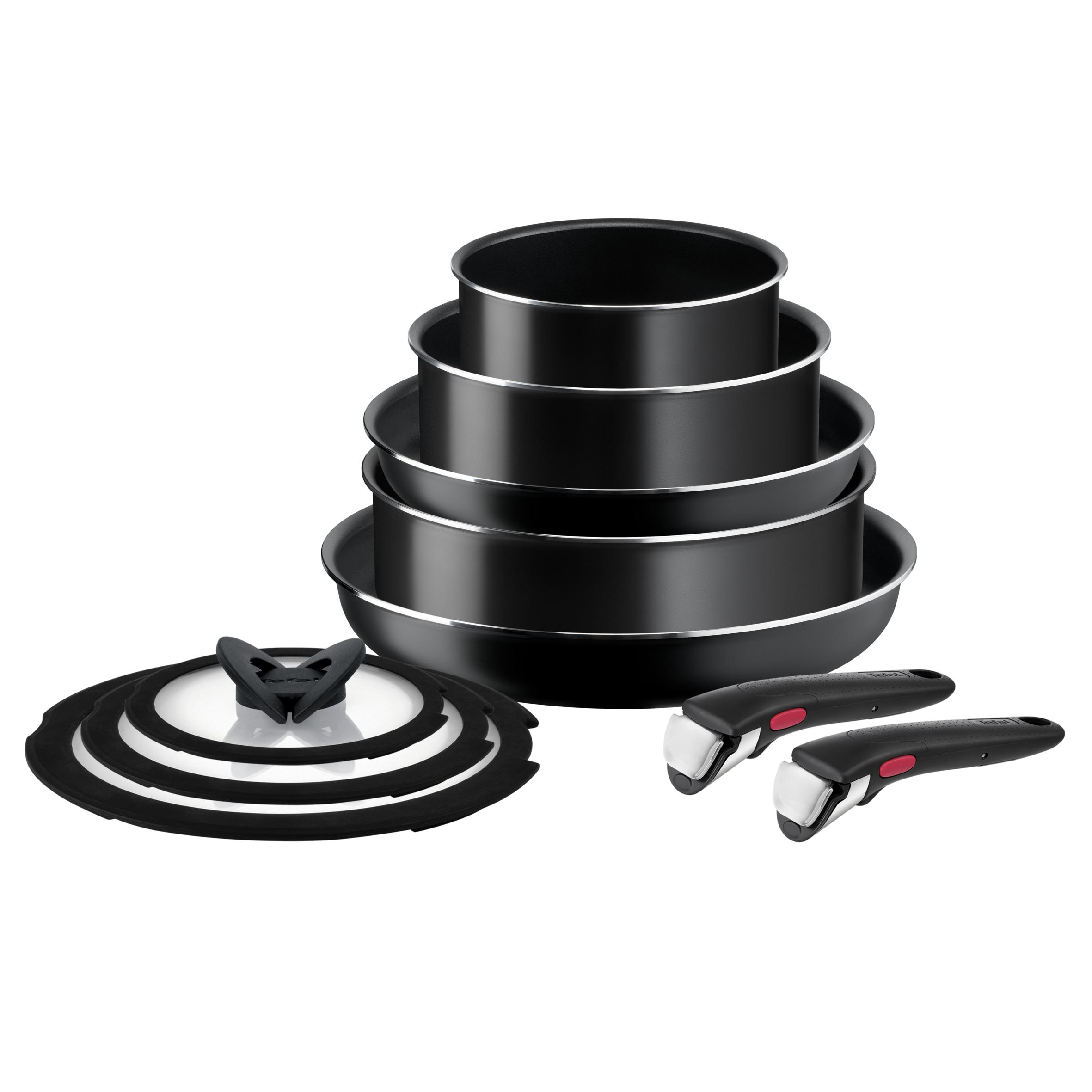 Tefal Ingenio EASY COOK N CLEAN L1549042 Set de 10 piezas apilable, revestimiento antiadherente, indicador de temperatura, base de difusión, cocina saludable, fabricado en Franci