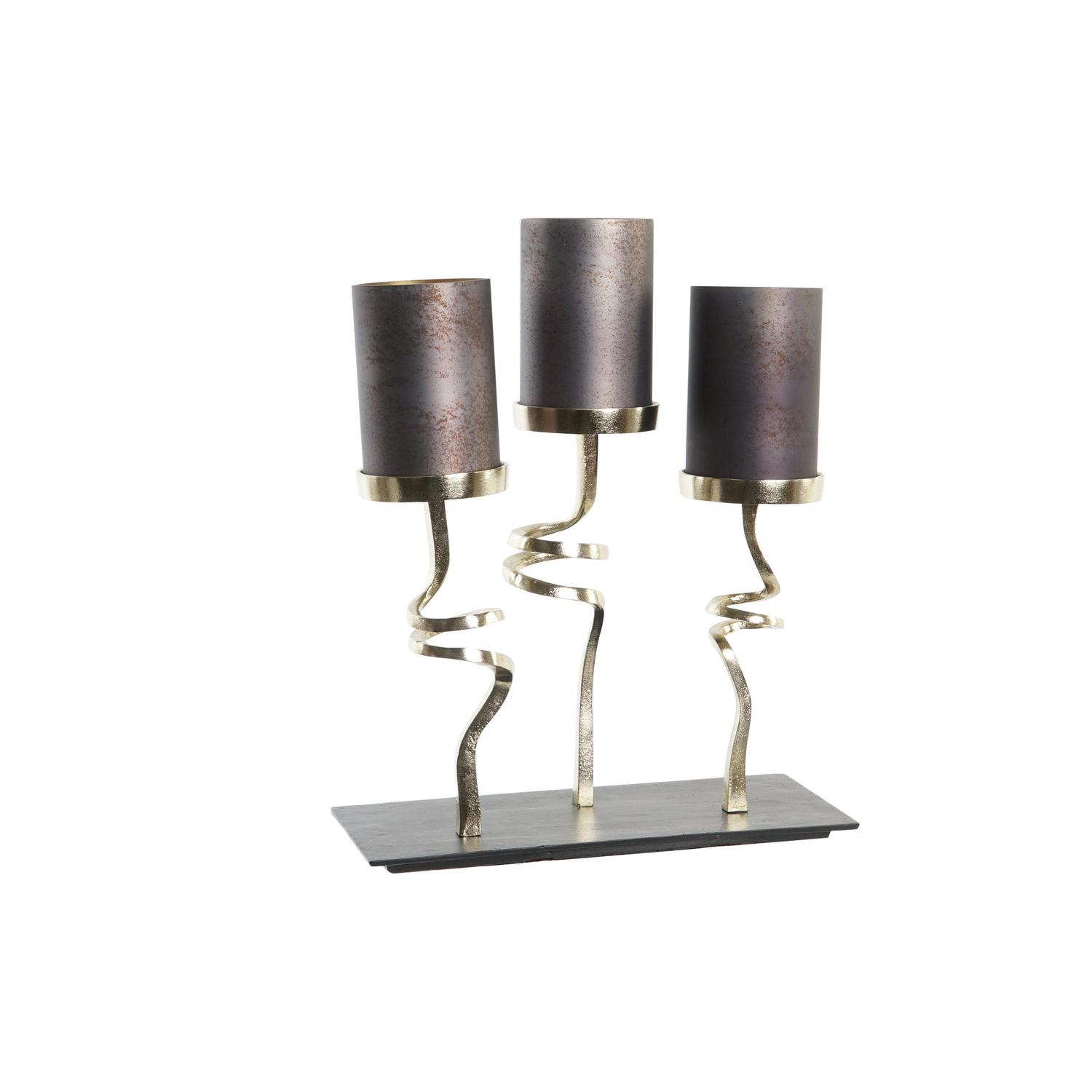 PORTAVELA CRISTAL ALUMINIO 37X16X47 3 VELAS GRIS LD201013