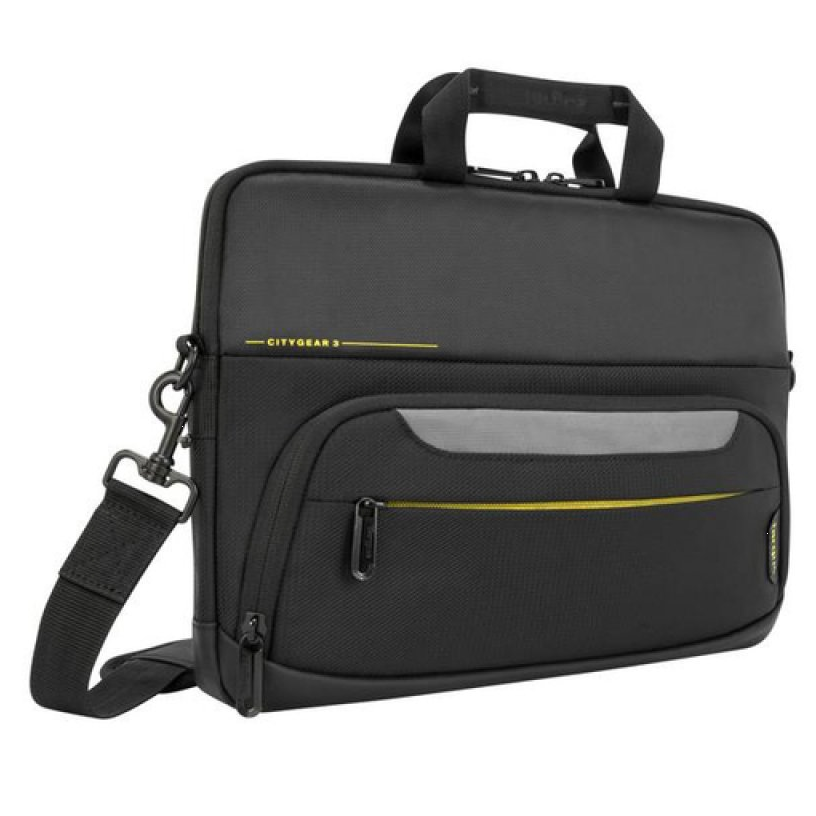 Targus CityGear TSS931GL Laptop Case for 14" Laptop, Black, made of Polycarbonate and Polyurethane, features integrated compartments and shoulder strap for versatile protection on the go.