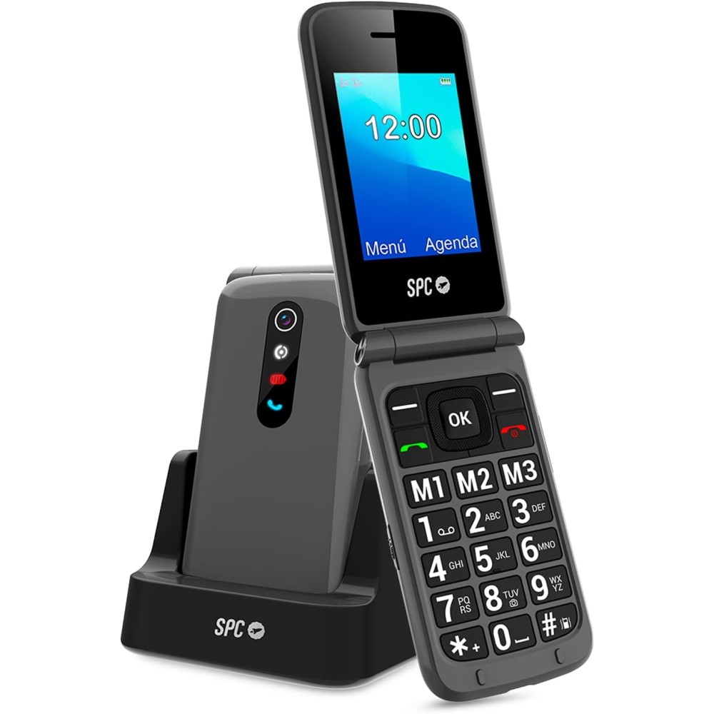 SPC Stella 2 - Teléfono Móvil de Tapa para Mayores, Botones y Teclas Grandes, Fácil de Usar, Configuración Remota, Botón SOS, USB-C, 3 Memorias Directas, Base de Carga, Color Negro