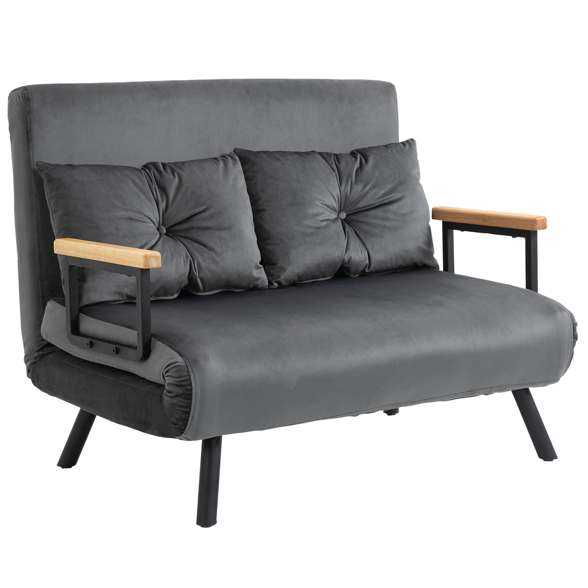 HOMCOM Sofá Cama de 2 Plazas 4 en 1, Sofá Cama Plegable Tapizado en Terciopelo con Respaldo Ajustable de 5 Niveles y Almohadas Acolchadas, para Oficina, Dormitorio, Salón, 102x73x81 cm, Gris