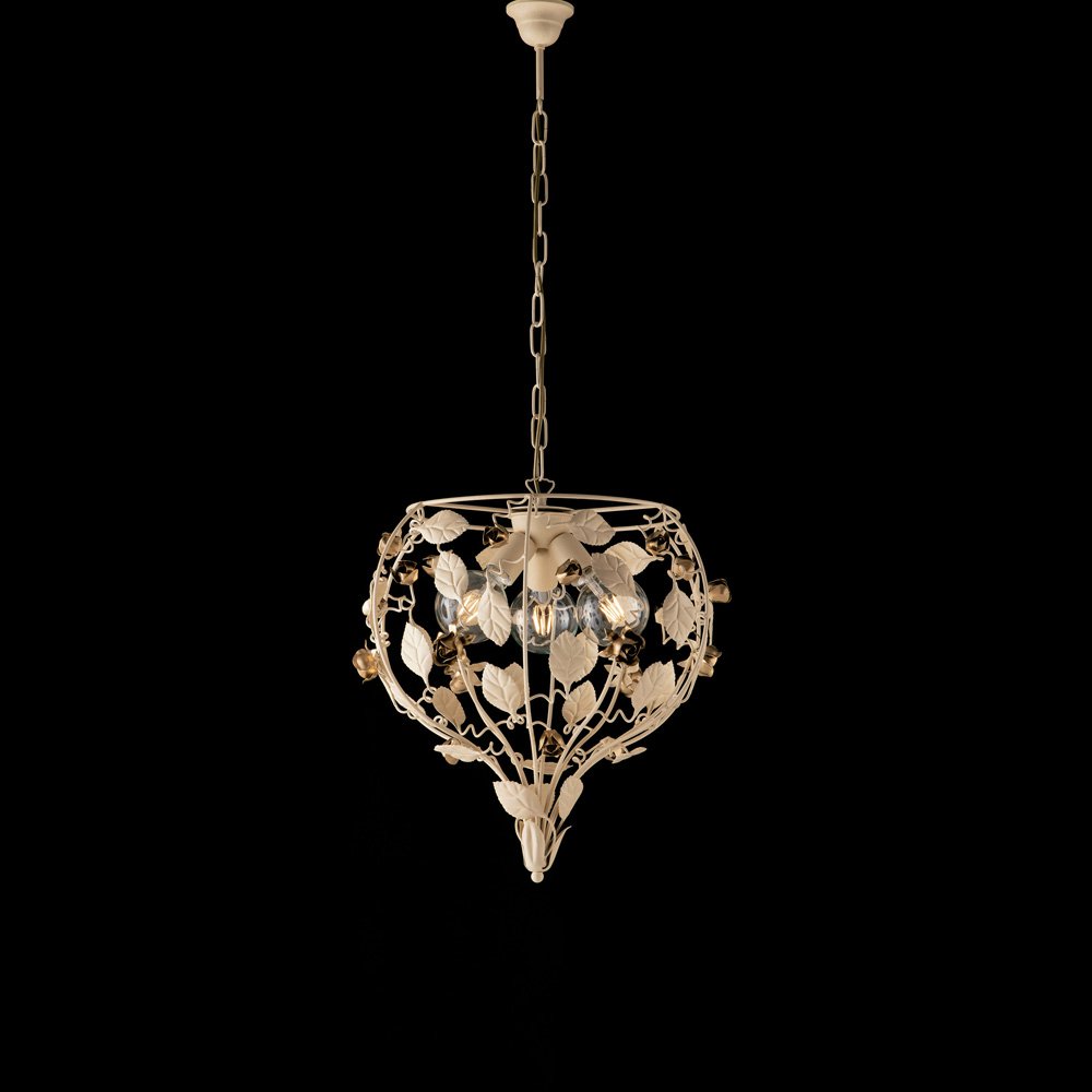 Araña Shabby Chic Bella Marfil Oro 3 Luces E27