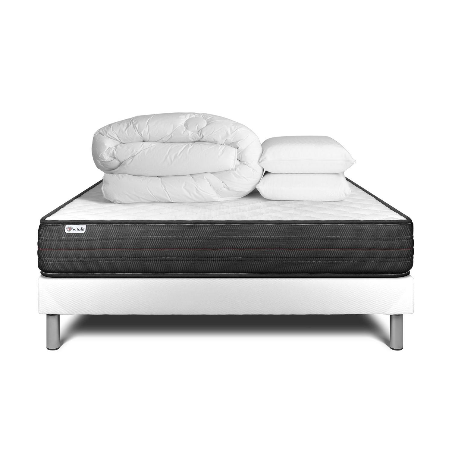 Pack cama completa - Colchón 200x200cm + Somier con láminas (kit) + 2 almohadas + Edredón - Vitalpower