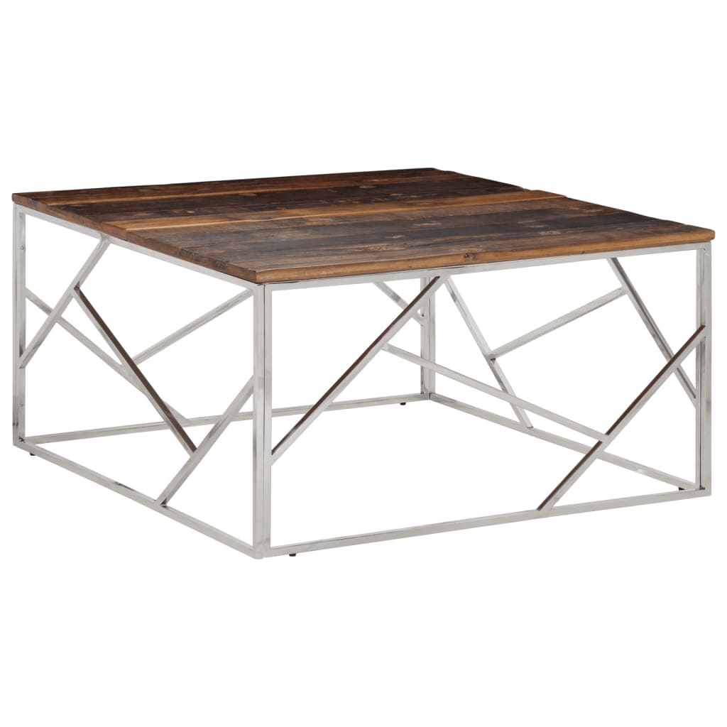 Mesa de Centro Vidaxl Acero Inoxidable y Madera Maciza