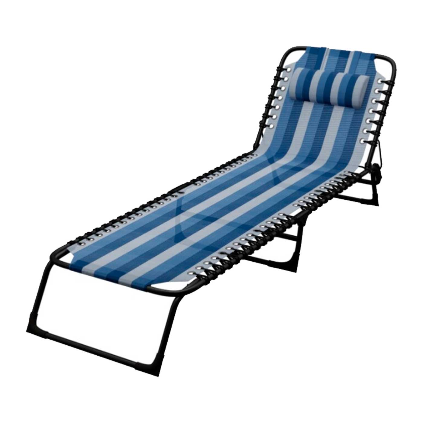 Tradineur - Silla / Tumbona plegable de acero, reclinable, tejido Oxford, tejido resistente. Color azul rayado. 58 x 27 x 190 cm.
