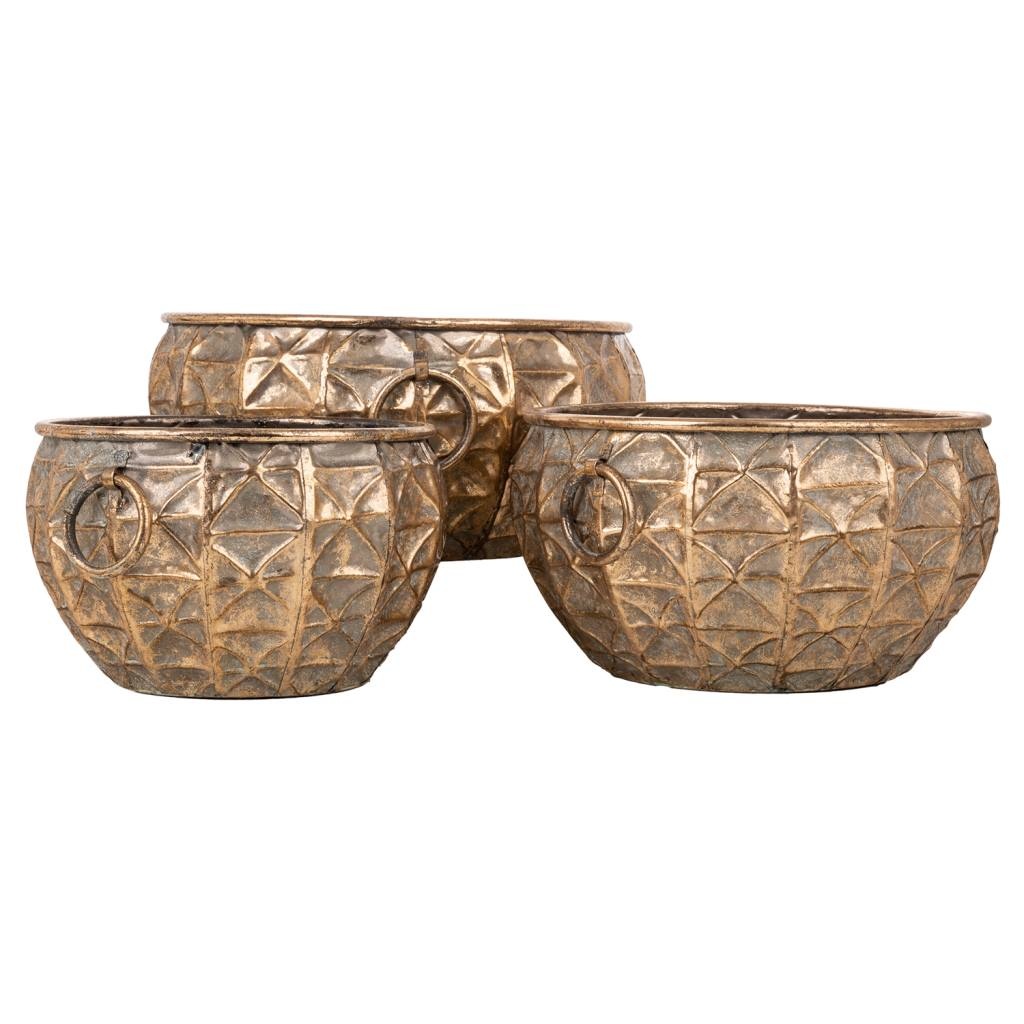 Wonderlust Deco - Set 3 maceteros de metal dorados Dorado 38.5x37x18h-33.5x32x17h-27.5x26x16h cm