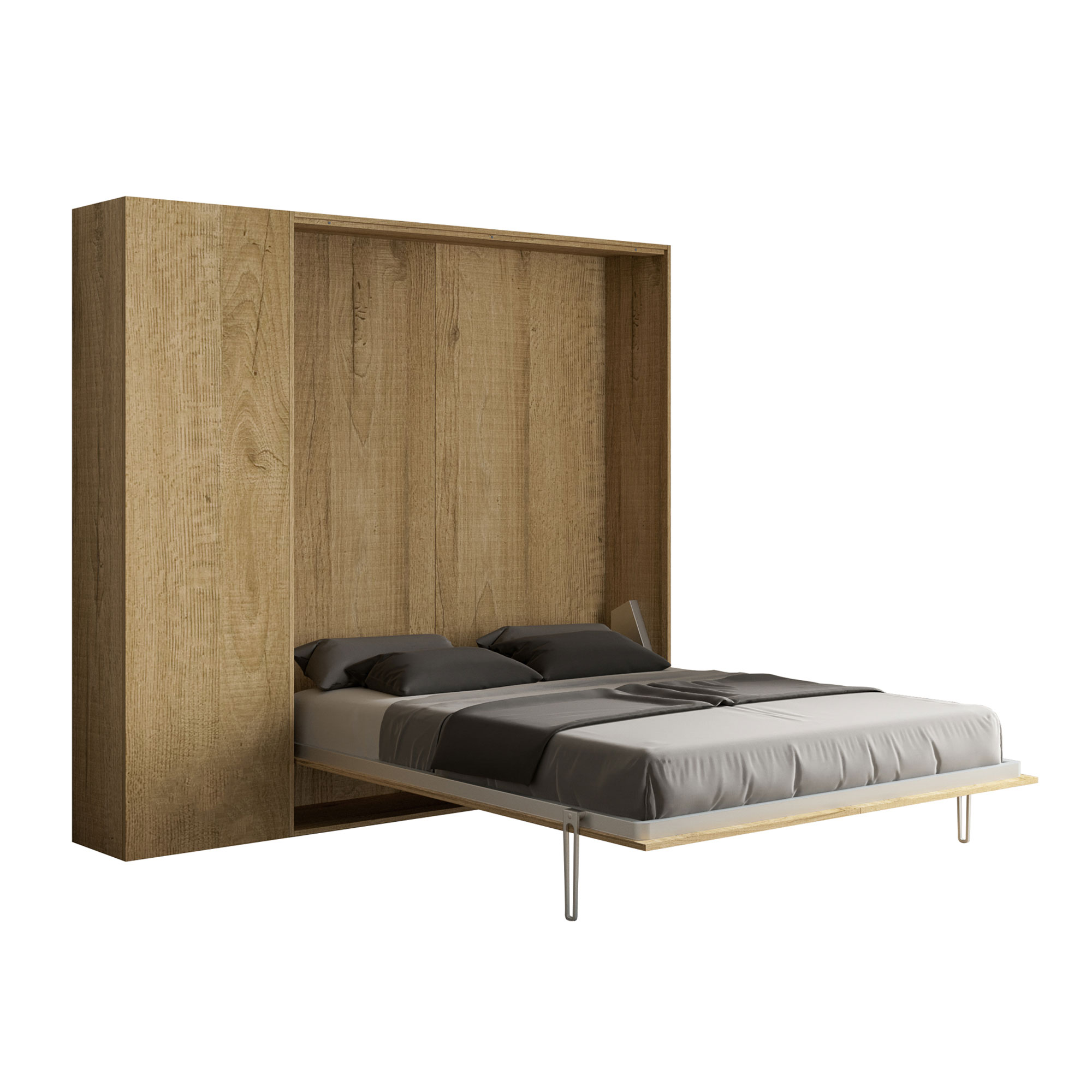 Cama doble Kentaro Oak Nature con columna izquierda-derecha - Itamoby