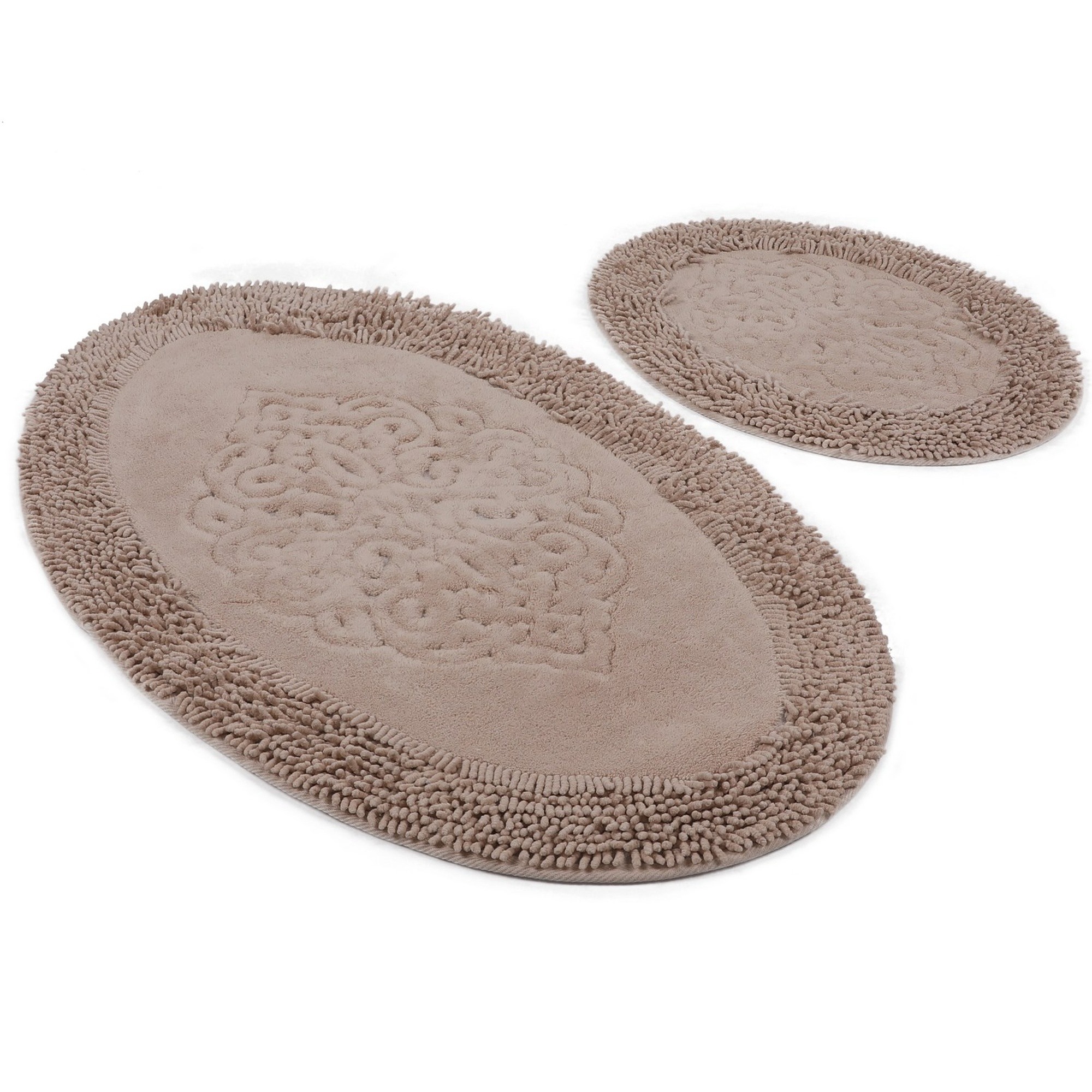 Wellhome Set de Alfombras de Baño 2 Piezas Marrón Claro Ovalado 100% Algodón - Suave y Absorbente