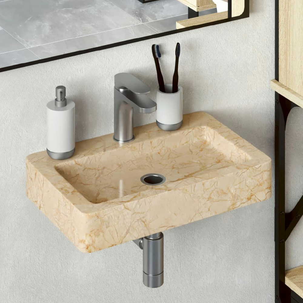 vidaXL LAVABO DE PARED MÁRMOL CREMA 38X24X6,5 CM