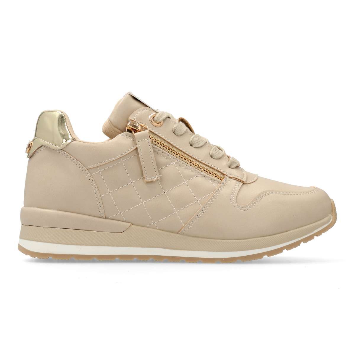 XTI - Zapatillas casual vegana mujer con cremallera lateral y cordones, material simil piel, suela antideslizante y cuña de 3,5 cm