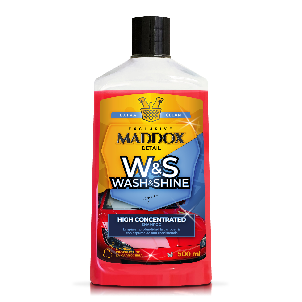 Maddox Detail – Premium Wash & Wax - Champú Auto Secado. Ceras hidrofóbicas  para un Brillo Superior. Sin Necesidad de Secado, Máxima concentración, 500  ml