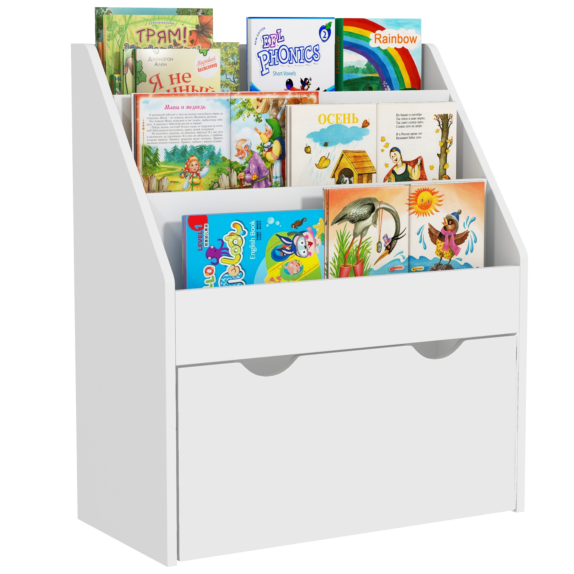 AIYAPLAY Estantería de Juguetes con 3 Compartimentos, Librería Infantil, Caja de Juguetes Móvil, Cajón con Ruedas, Multifuncioanl, para Dormitorio, Guardería, Sala de Juegos, Blanco