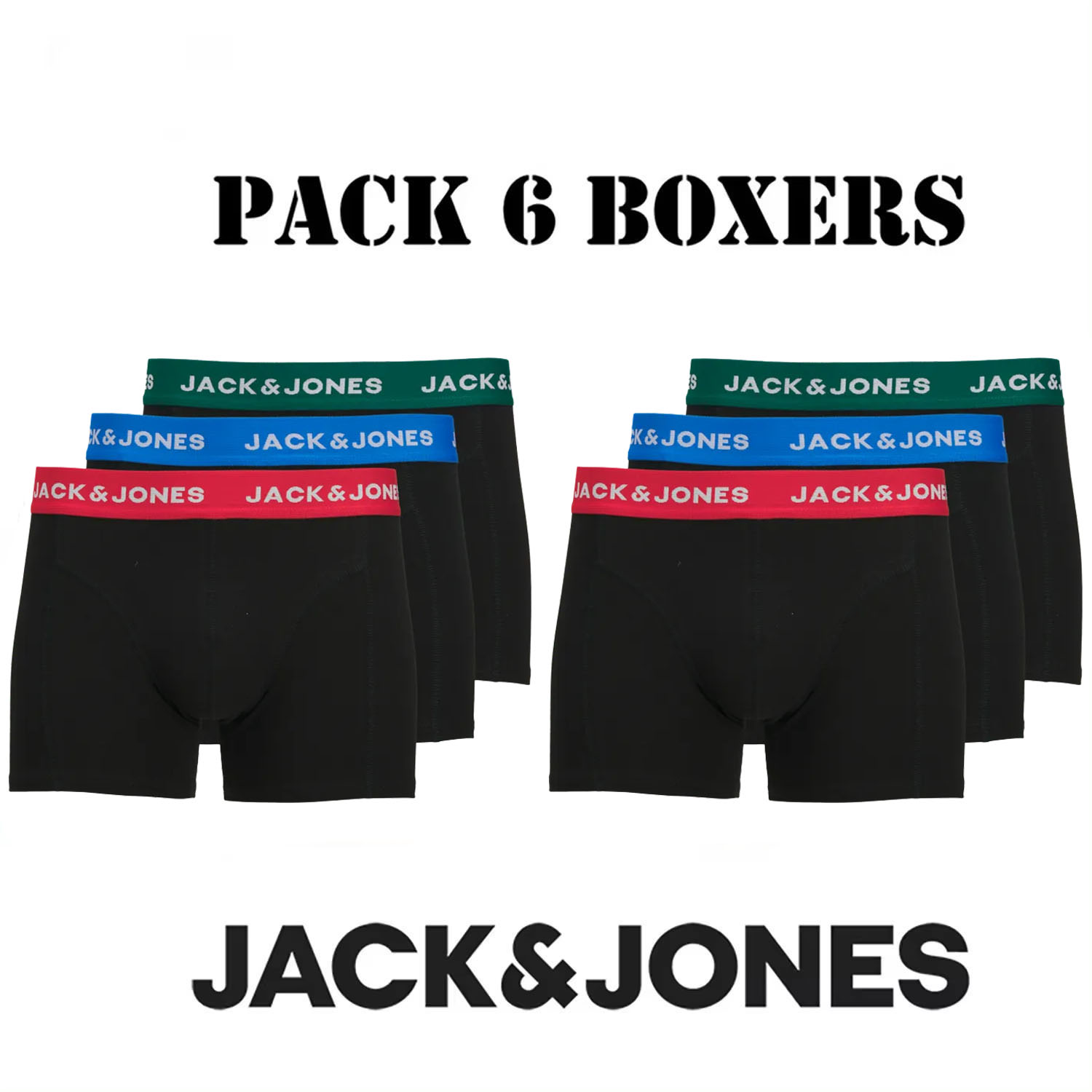 Jack & Jones Hombre Pack 6 Boxer ropa interior Cintura Elástica Serie Trunks 95% Algodón y 5% elastano muy suaves y cómodos para todo el año