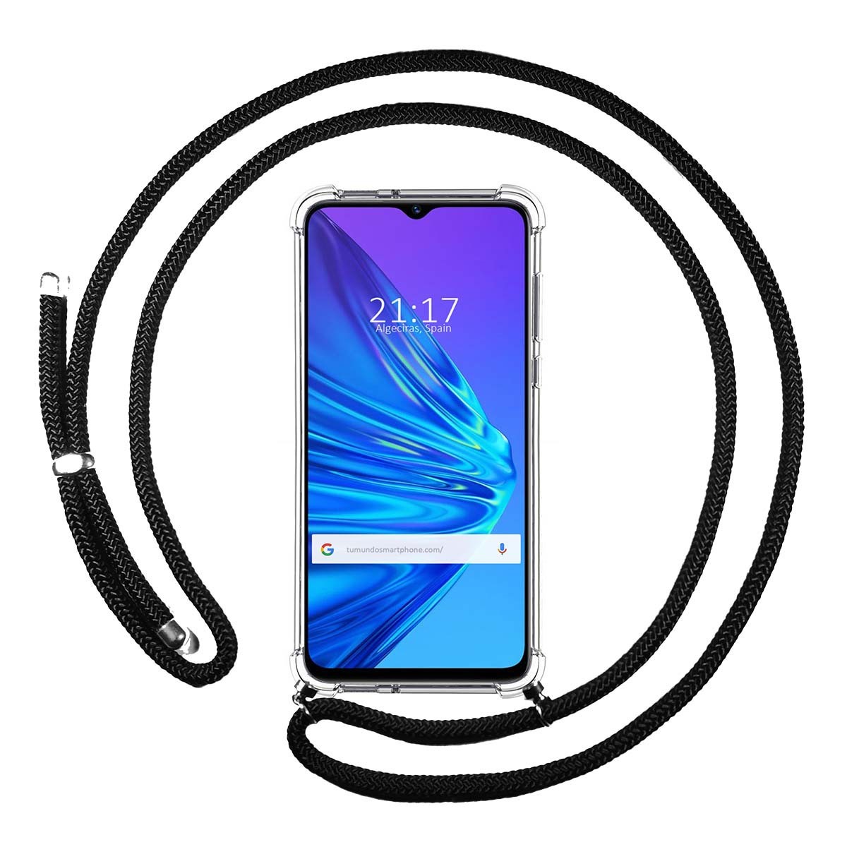 Tumundosmartphone Funda Colgante Transparente para Realme 5 / 5s / 5i / 6i con Cordon Negro